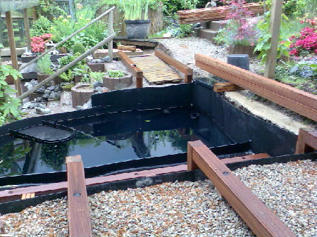 Teichbau , Koiteich , Holzbau